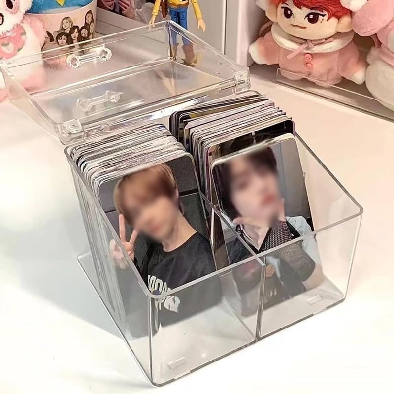 YAHUIPEIUS 1 PCS Photocard Storage Box Transparent Photo Card Storage Box Photocard Holder Collection Organizer (2 grids) - Image 1